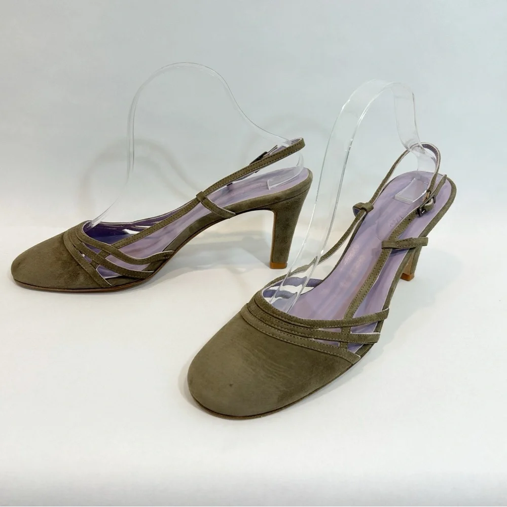 Boden Lavender Gray Suede Sling back Heels 41 US 9.5 Retro Bohemian Classic